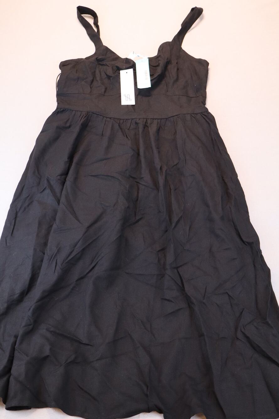 NEW Market & Spruce A Line Dress Women's Black Midi V Neck Sleeveless Size MP